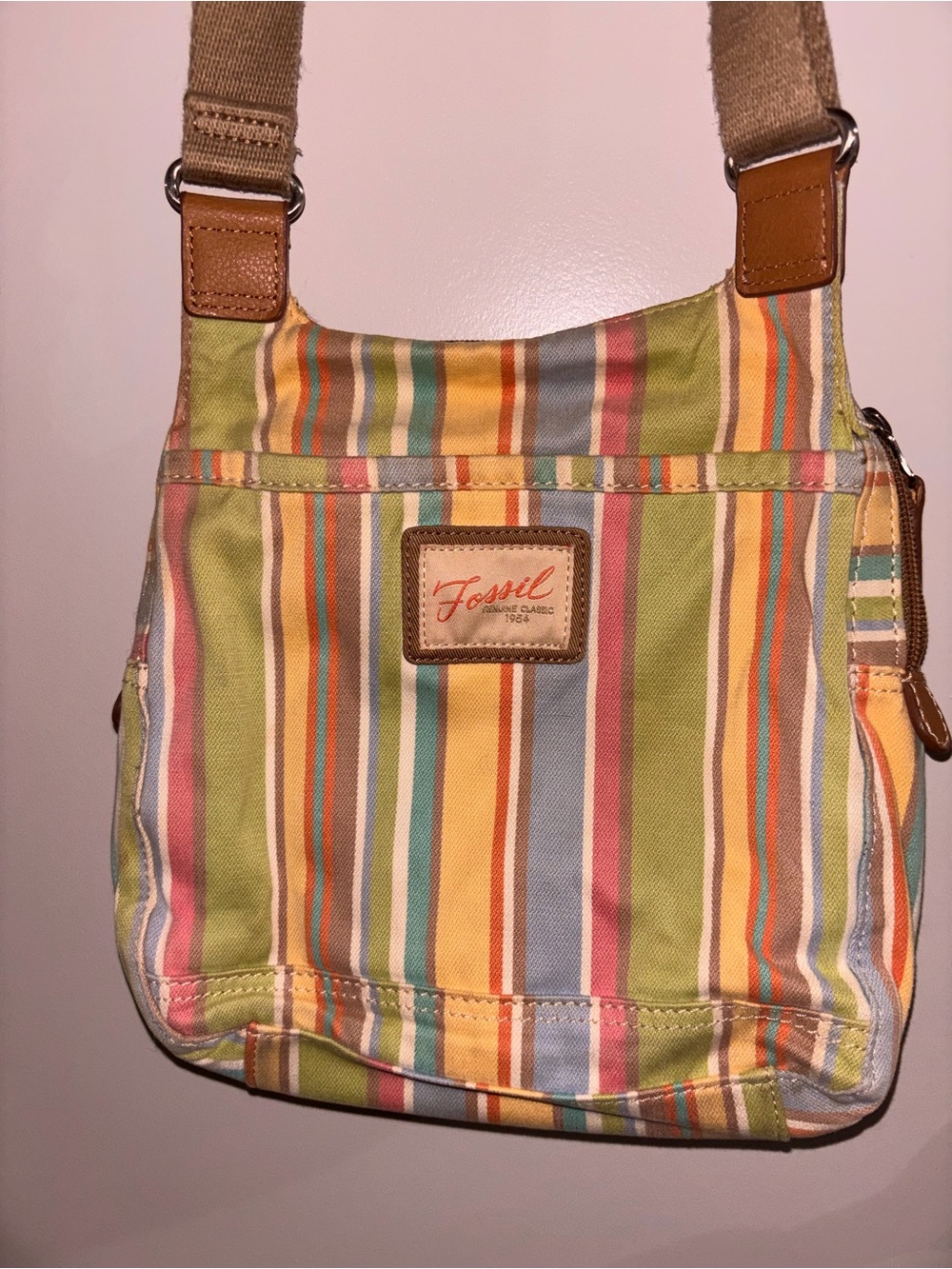 Fossil Striped Canvas Crossbody in Pastel Multicolor